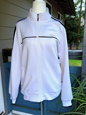 White Zip-Up adidas Track Jacket with Black Piping xl